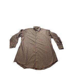 Milano Uomo Mens Large 17 32/33 Brown Long Sleeve Button-Up Dress Shirt